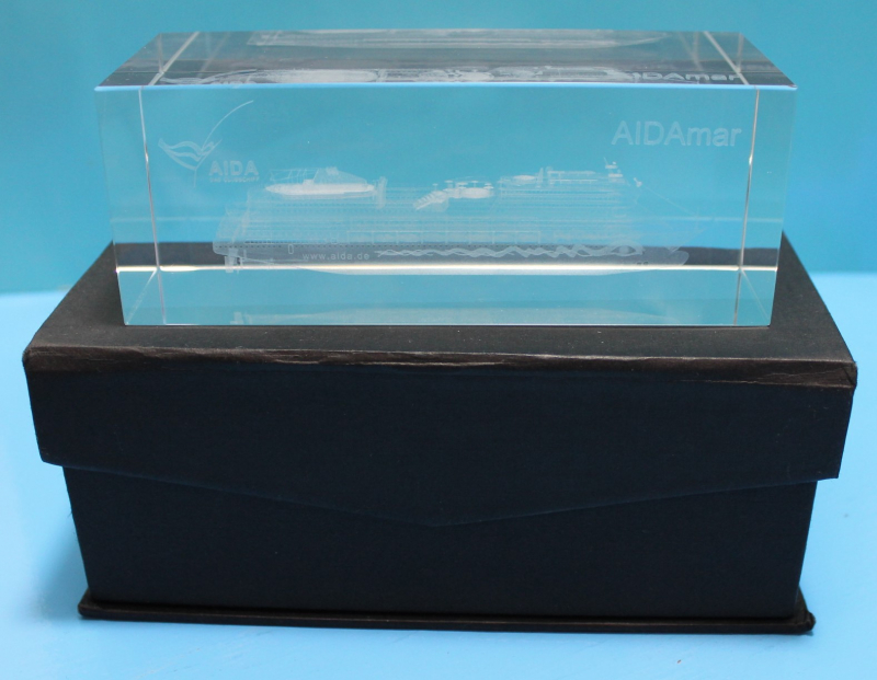 AIDAmar Kreuzfahrtschiff als 3 D Laser Glasblock (1 St.)